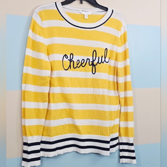 Time and Tru Yellow and White Cheerful Knit Sweater - Picture 3 of 8